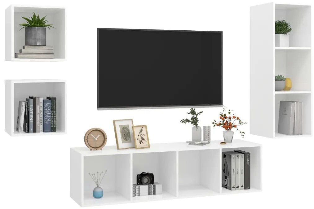 4 pcs conjunto de móveis de TV contraplacado branco
