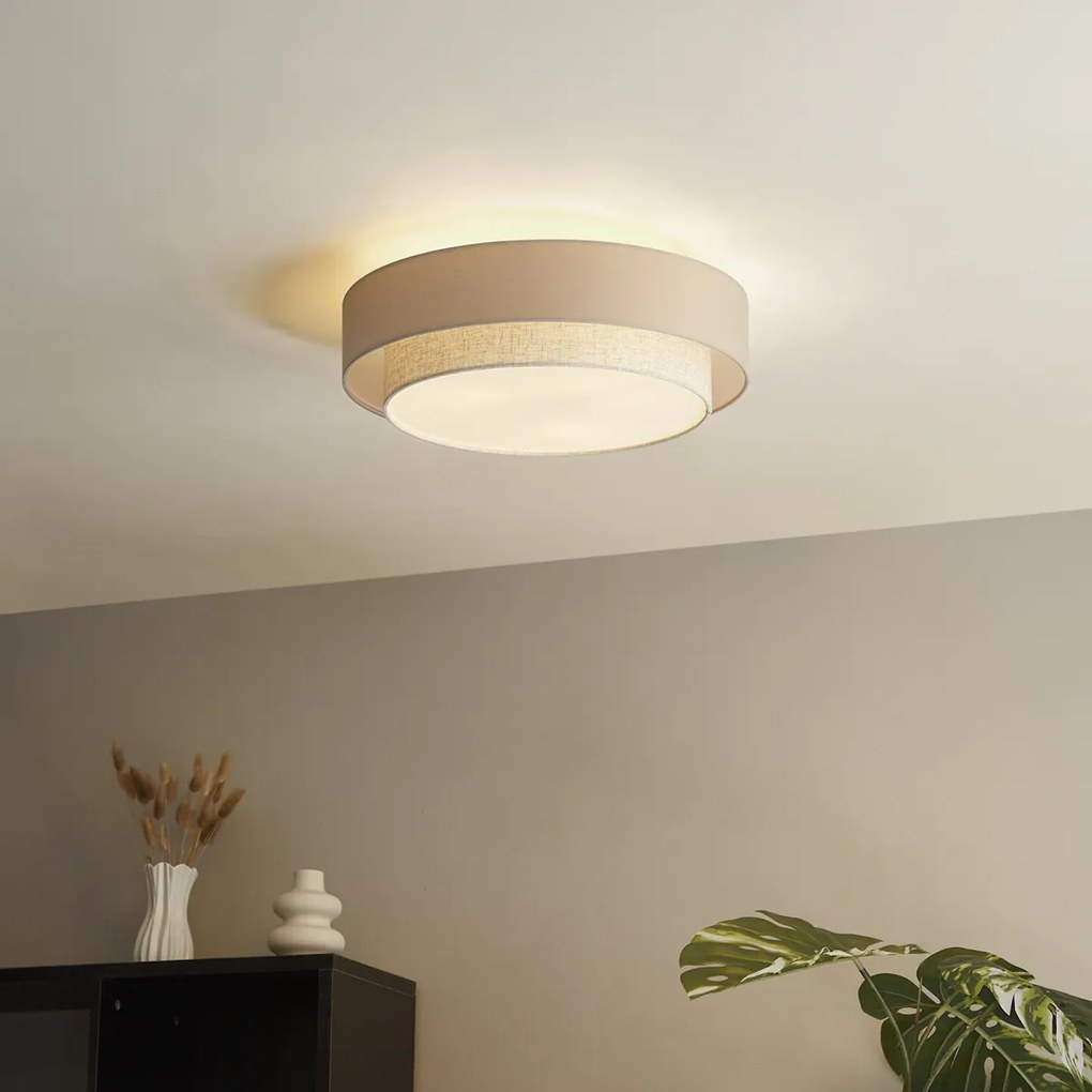 Plafon moderno bege 50cm 3-luzes - Drum Duo