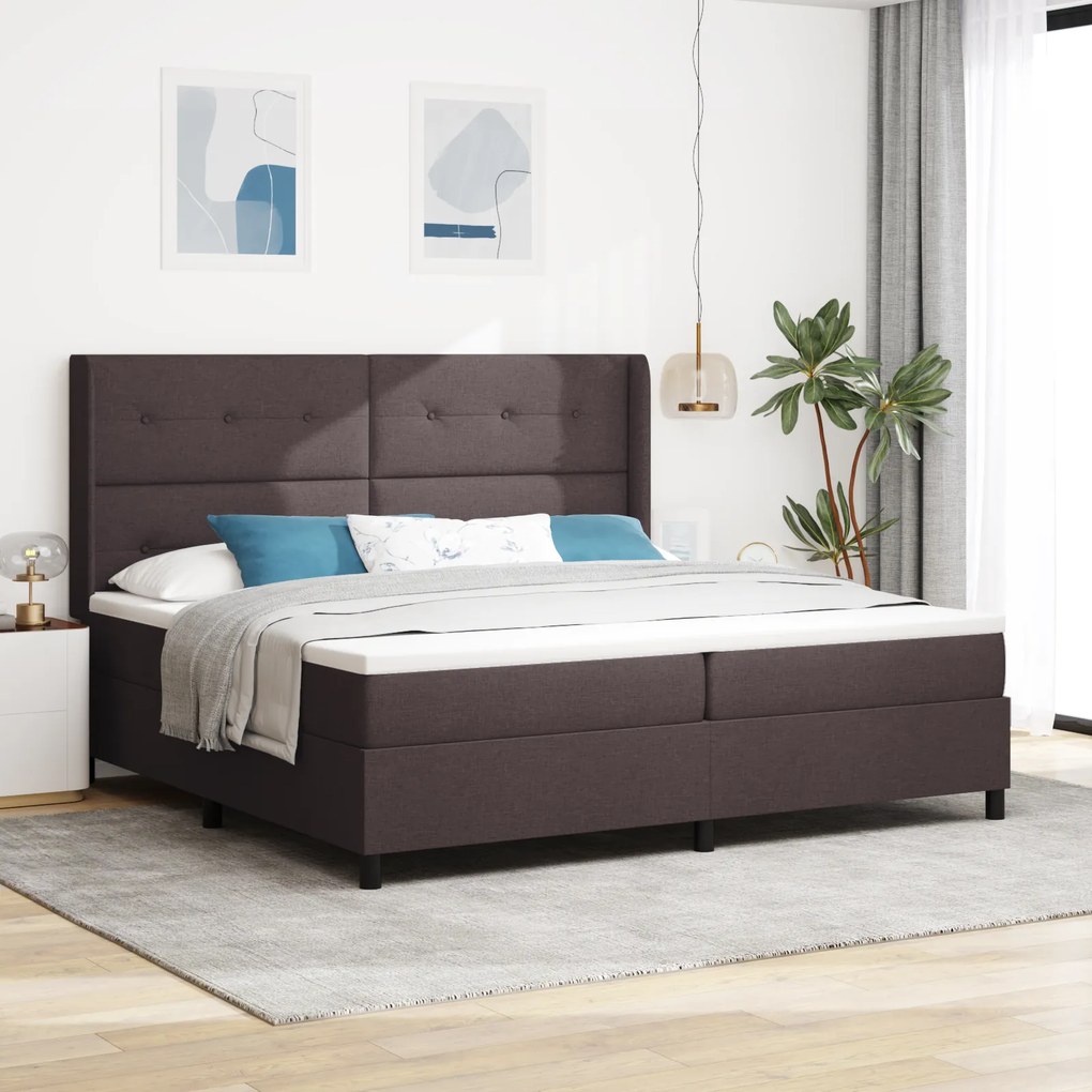 Cama Box Spring vidaXL com Colchão Castanho Escuro 200x200 cm em Tecido