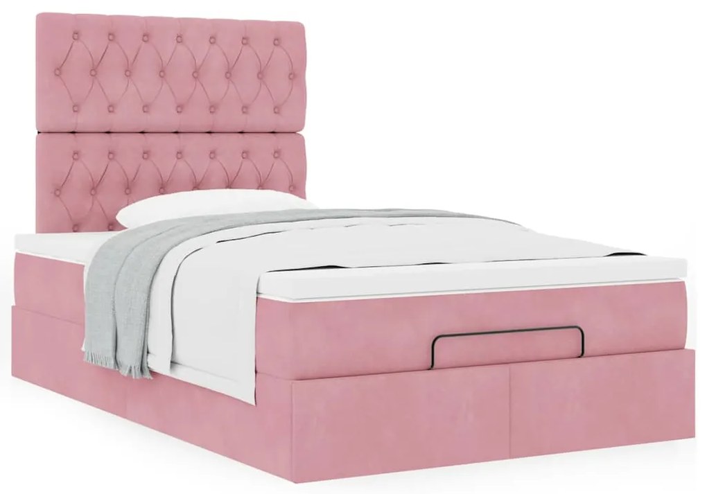 Estrutura de cama otomana com colchões 120x200 cm veludo rosa