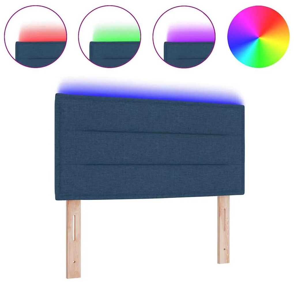 Cabeceira LED Design Linhas Azul 90 cm Tecido