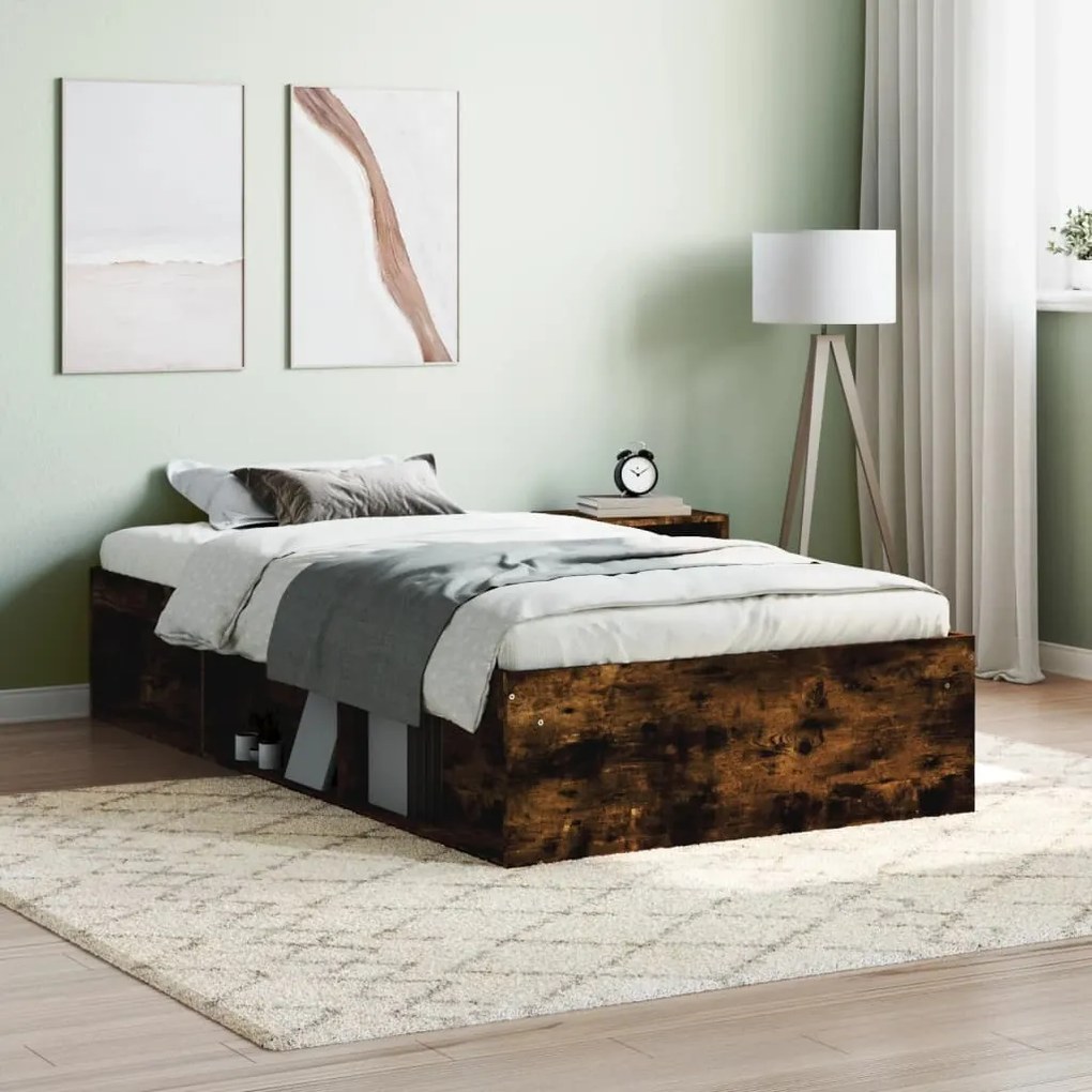 vidaXL Estrutura de cama 90x200 cm carvalho fumado