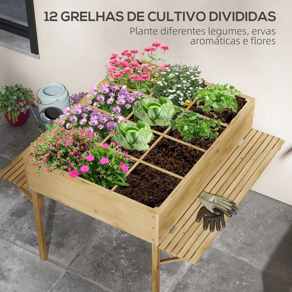 Horta Elevada de Madeira Horta Urbana Mesa de Cultivo 122x91,5x89 cm c