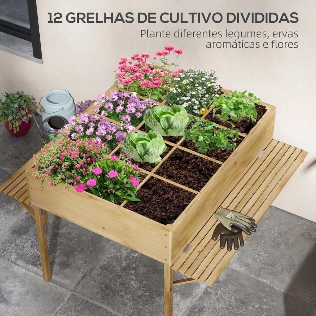 Outsunny Horta Elevada de Madeira Horta Urbana Mesa de Cultivo 122x91,