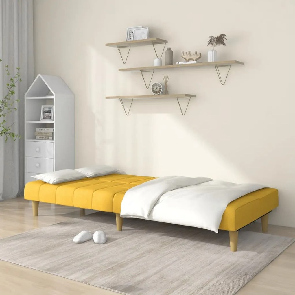 Sofá-cama de 2 lugares tecido amarelo