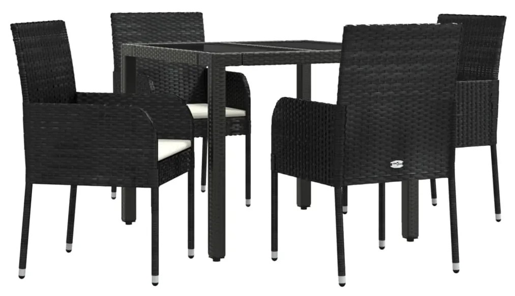 5 pcs conjunto de jantar p/ jardim c/ almofadões vime PE preto