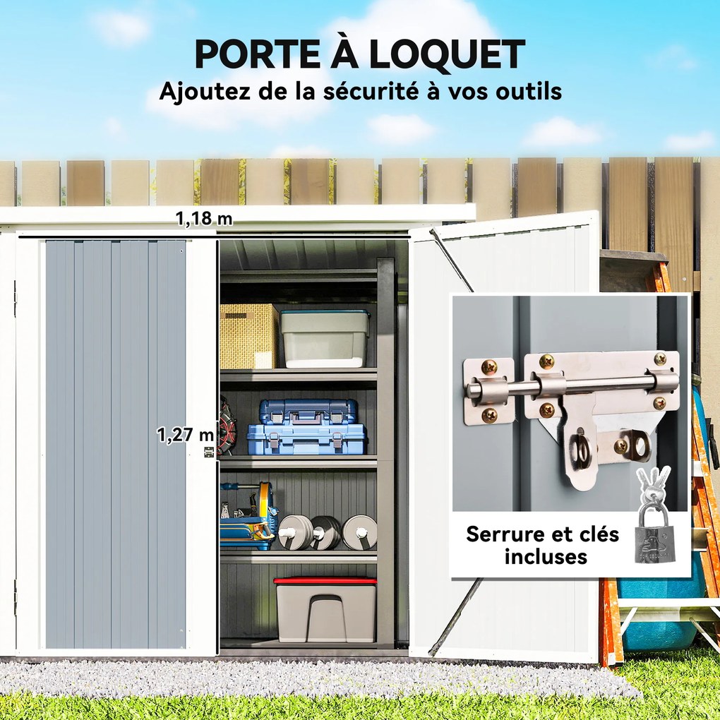 Abrigo de jardim 1,09 m² 2 portas com fechadura 147 x 86 x 134 cm chapa de aço Cinza claro e Branco