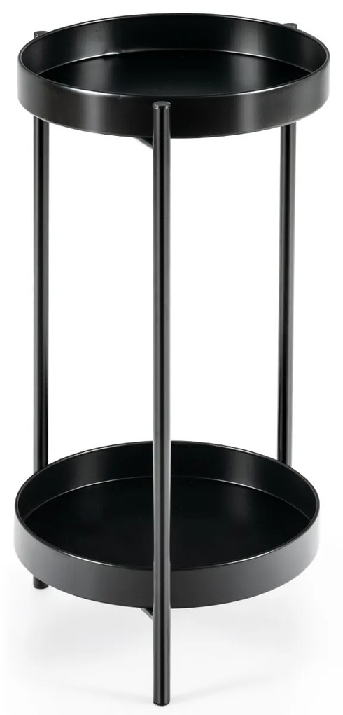 Floreira Suporte para plantas metálicas com 2 níveis Suporte para plantas moderno com 2 bandejas dobráveis para interior e exterior 30 x 60 cm Preto