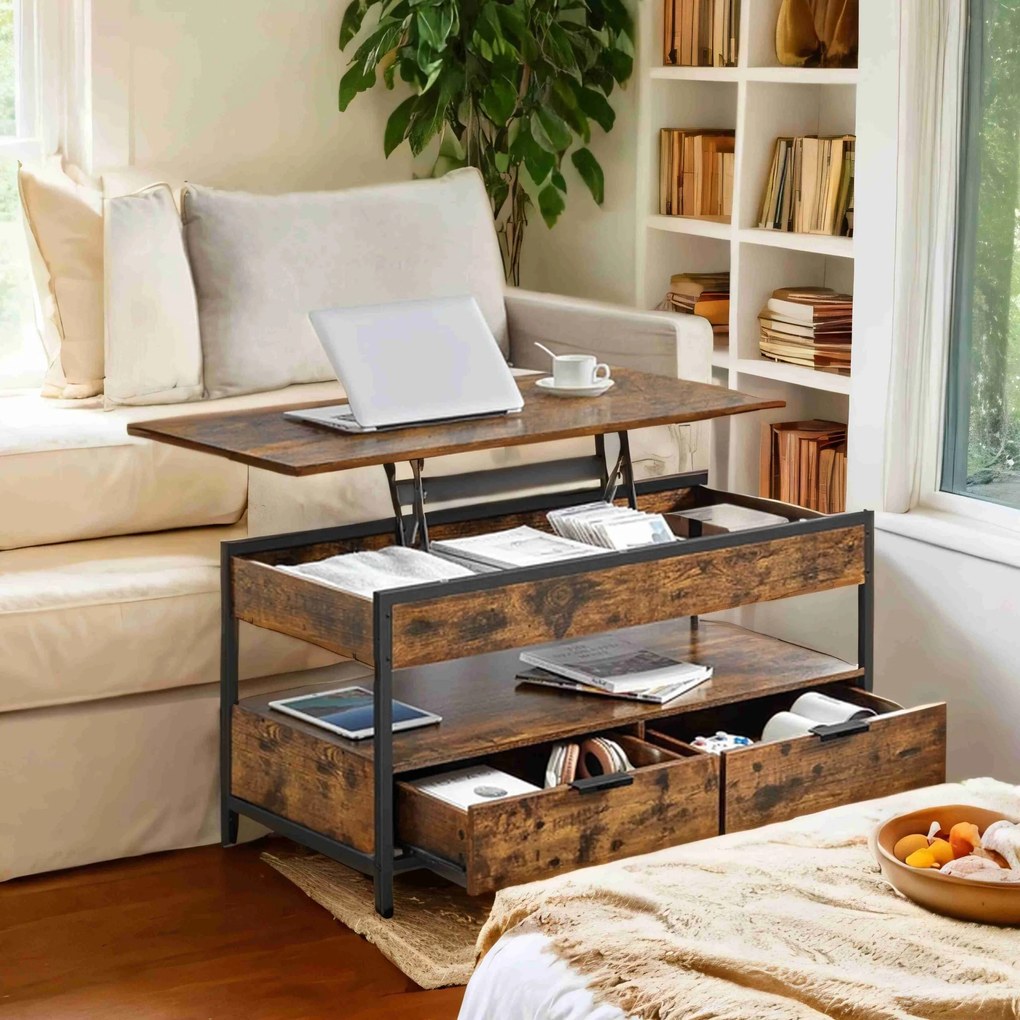 Mesa de centro com tampo ajustável em altura 50 x 100 cm Castanho vintage + Preto