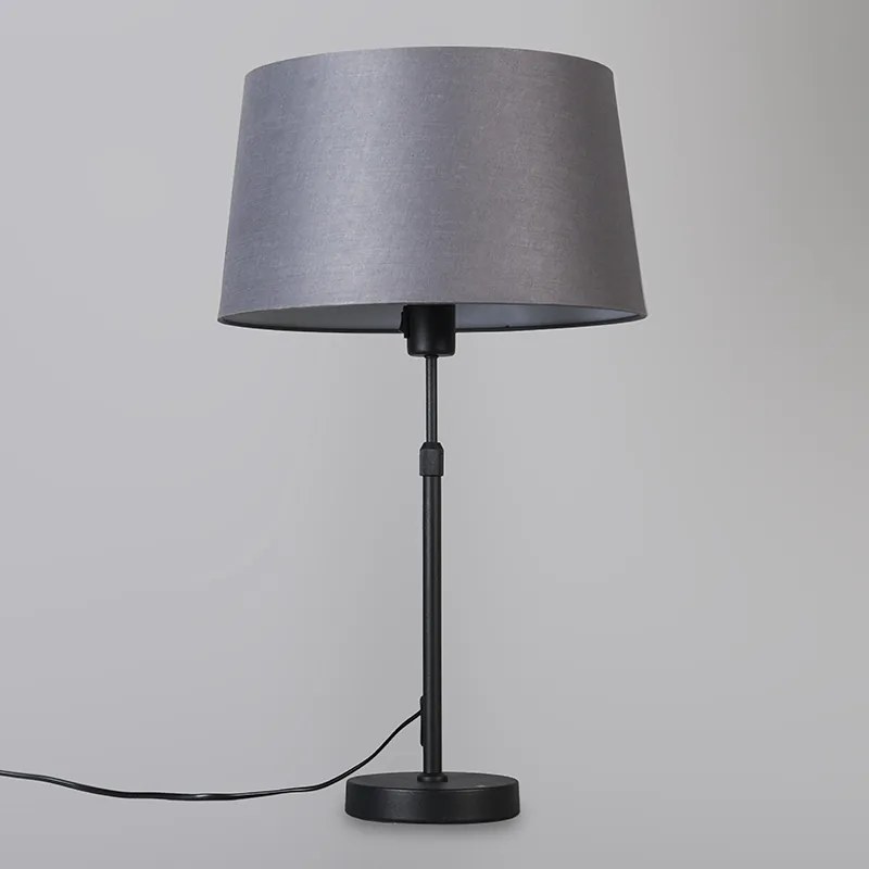 Candeeiro de mesa preto com cúpula cinzenta 35 cm ajustável - Parte Moderno