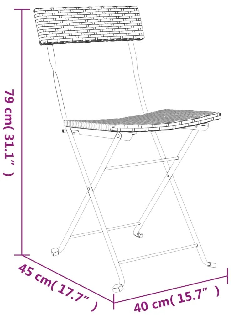 Cadeiras de bistrô dobráveis 4 pcs vime PE e aço cinzento