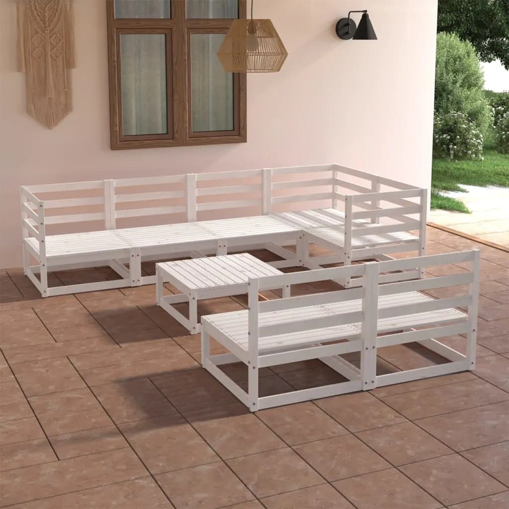 vidaXL 8 pcs conjunto lounge de jardim pinho maciço branco