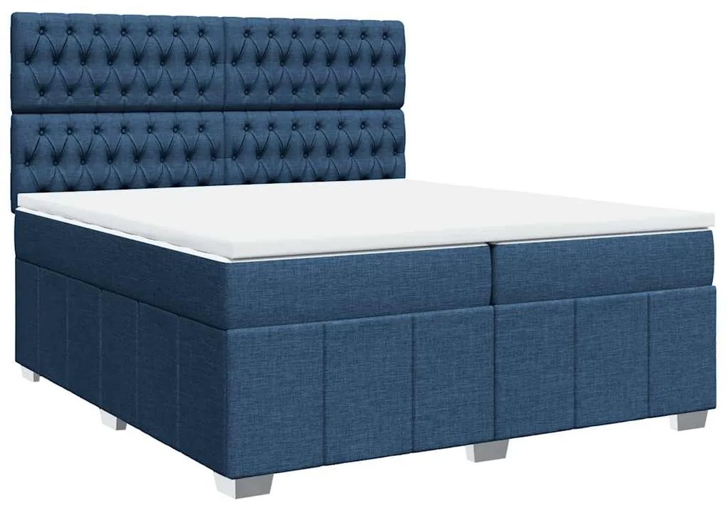 Cama com molas/colchão 200x200 cm tecido azul