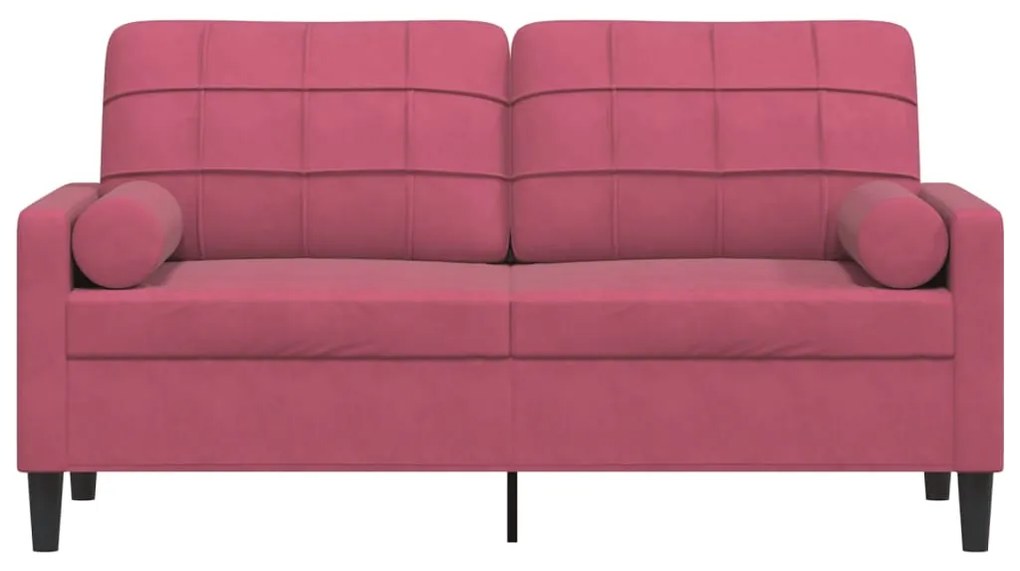 Sofá 2 lug. + almofadas decorativas 140cm veludo vermelho tinto