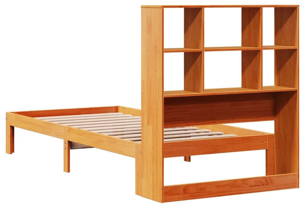 Cama com estante sem colchão 90x190cm pinho maciço castanho-mel