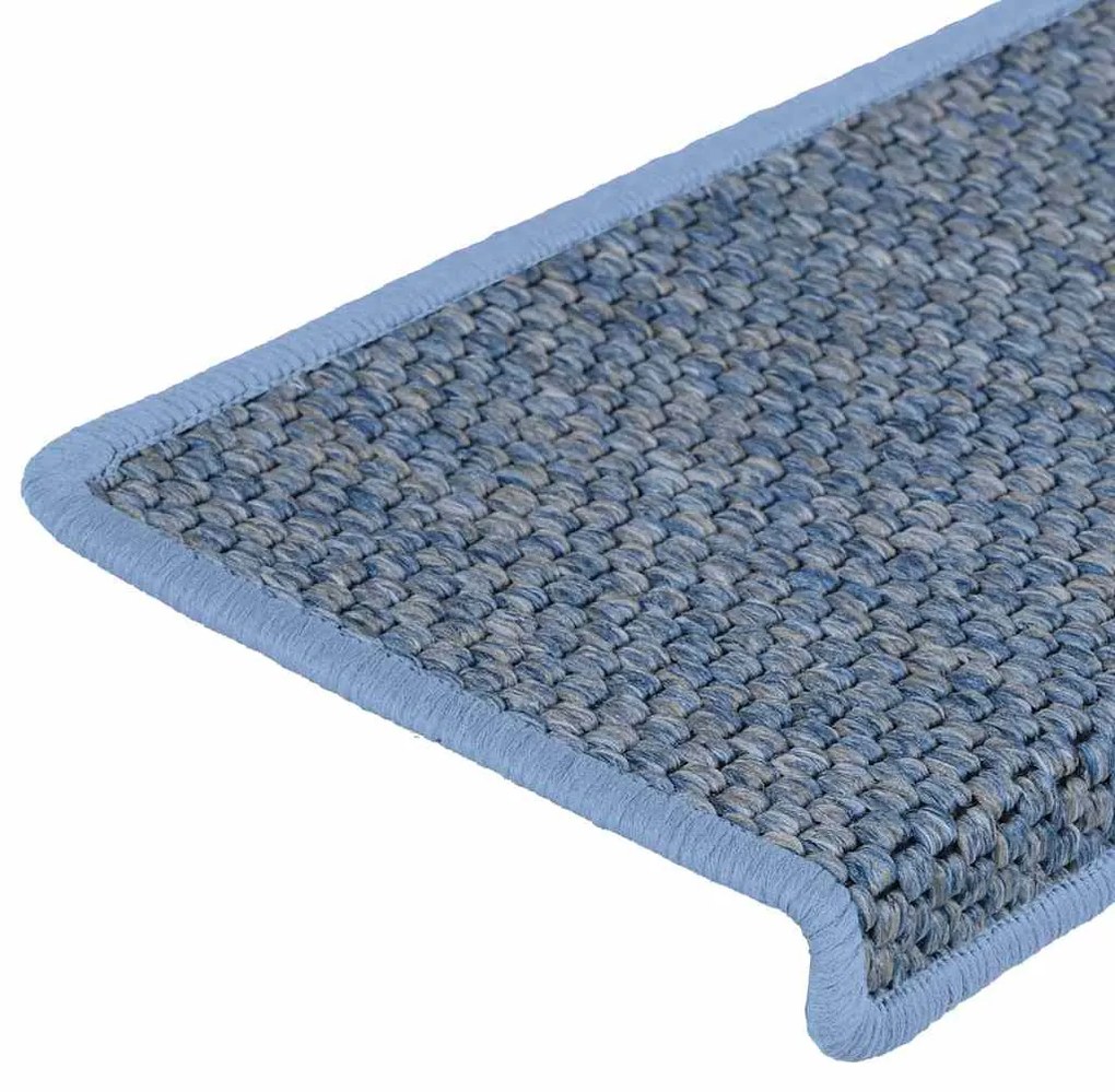 Tapetes escada adesivos aspeto sisal 15 pcs 65x21x4 cm azul