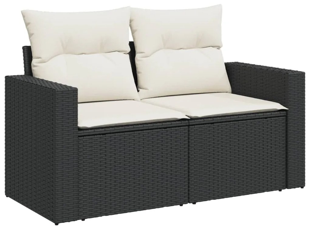 11 pcs conjunto sofás de jardim c/ almofadões vime PE preto
