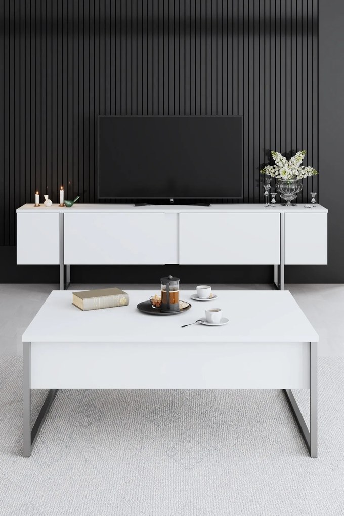 Mesa de Centro Luxe – Branco e Prateado – 90x60x40 cm