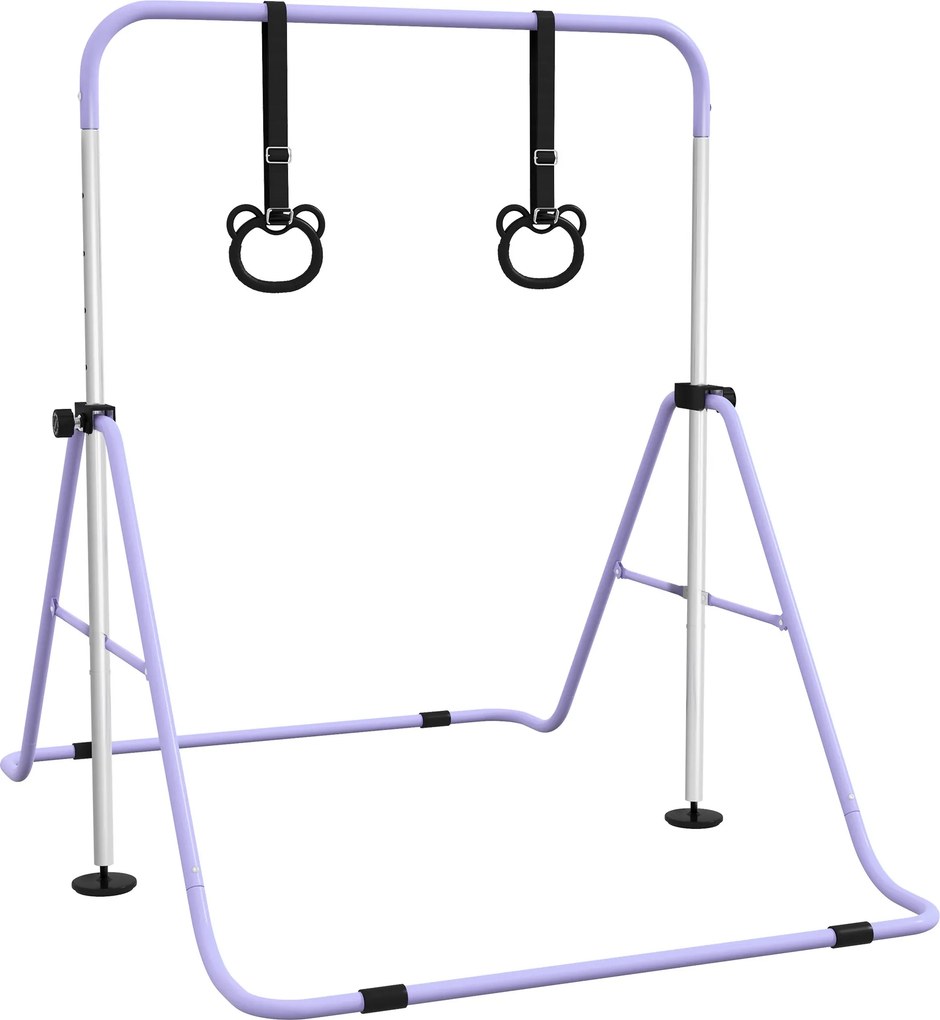 Barra de ginástica para crianças, barra horizontal dobrável com altura ajustável e argolas de ginástica, roxa