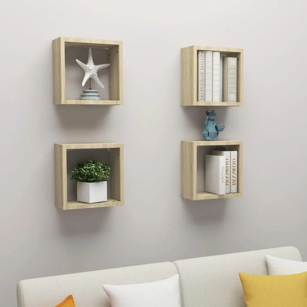 Prateleiras de parede em forma de cubo 4 pcs 30x15x30cm sonoma