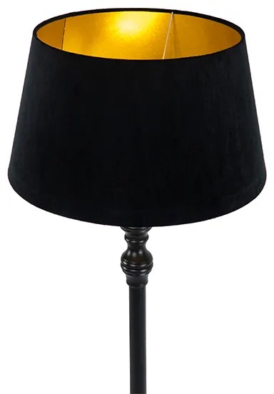 Candeeiro de pé com cúpula de 45 cm preto com interior dourado - Classico Clássico / Antigo