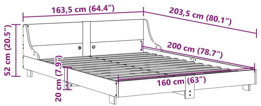 Cama sem colchão 160x200 cm madeira de pinho maciça branco