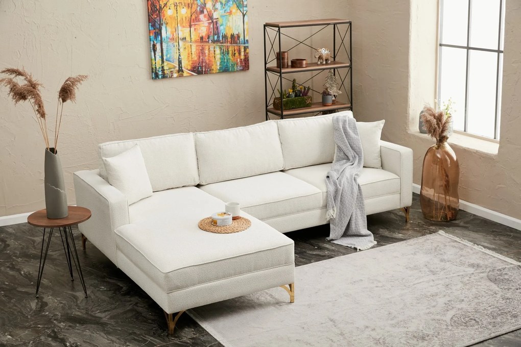 Sofá de Canto Berlin – Creme Dourado – 258x83x181 cm