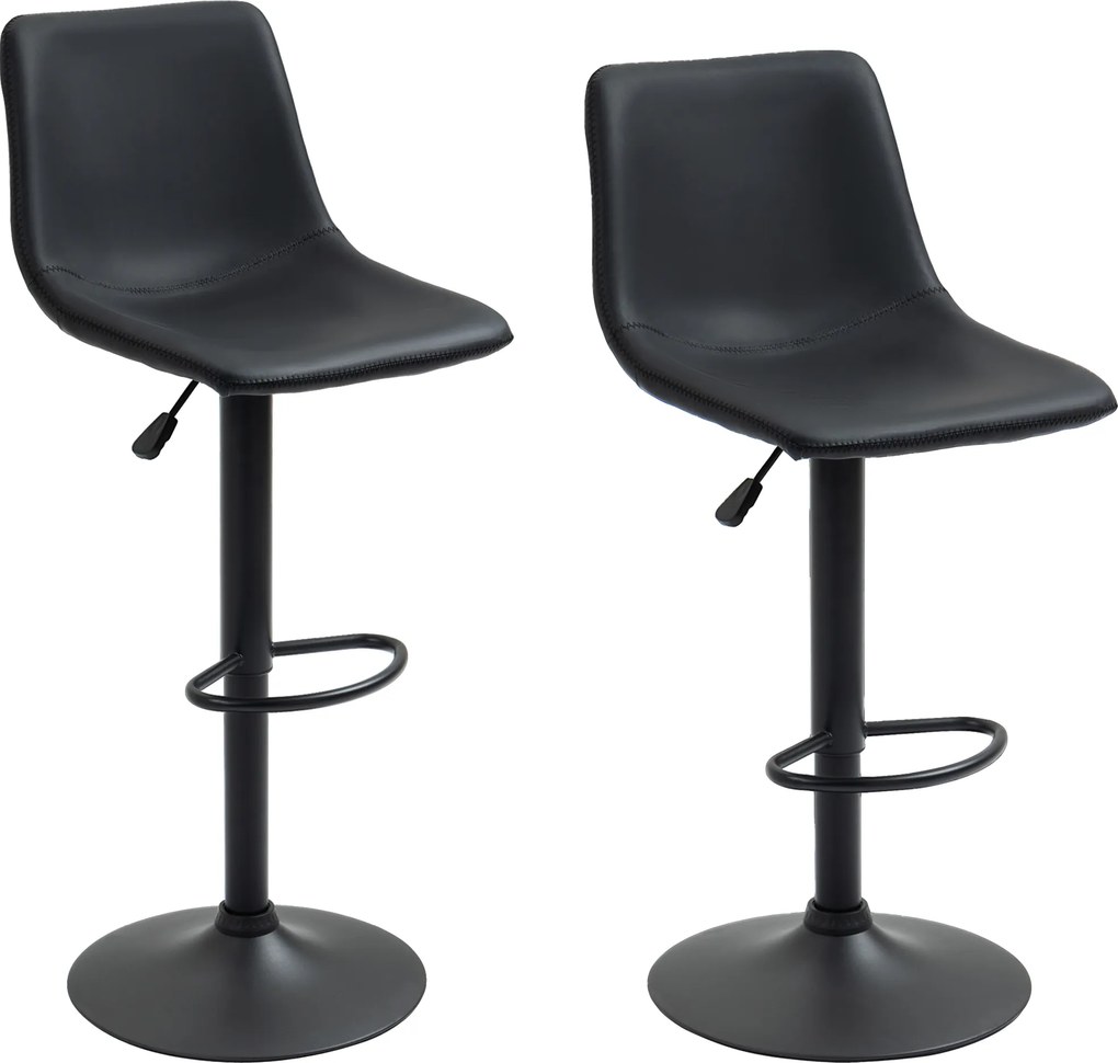 Conjunto de 2 bancos de bar, ajustáveis e giratórios, com apoio para os pés e revestimento sintético - preto - altura ajustável entre 90 e 110 cm