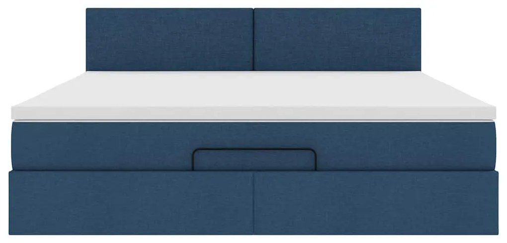 Estrutura de cama otomana com colchão 160x200 cm tecido azul