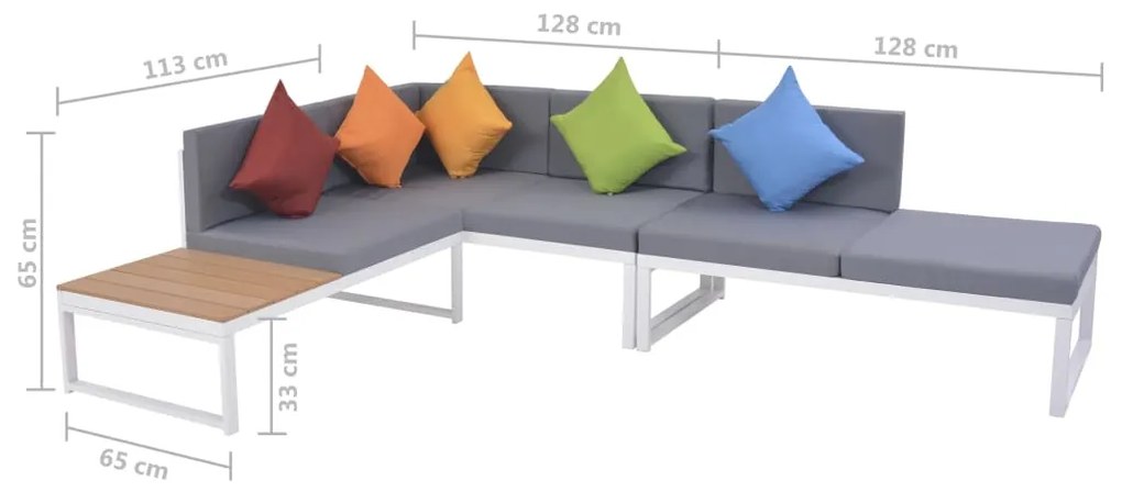 5 pcs conjunto lounge p/ jardim com almofadas alumínio e WPC
