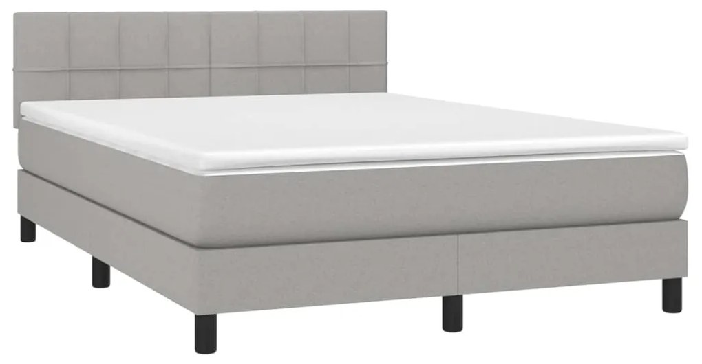 Cama box spring c/ colchão e LED 140x200 cm tecido cinza-claro