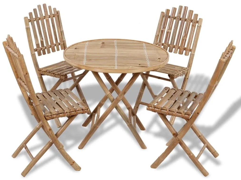 vidaXL 5 pcs conjunto de jantar dobrável p/ exterior bambu