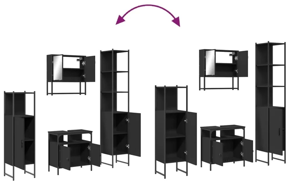 4 pcs conjunto móveis casa de banho derivados de madeira preto
