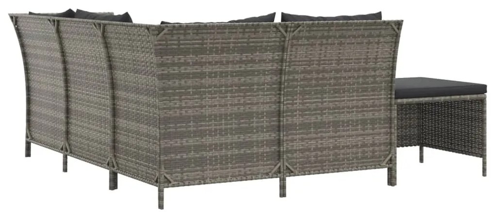 4 pcs conjunto lounge de jardim c/ almofadões vime PE cinzento