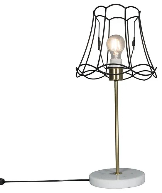 Candeeiro de mesa retro latão com estrutura Granny preta 25 cm - Kaso Retro