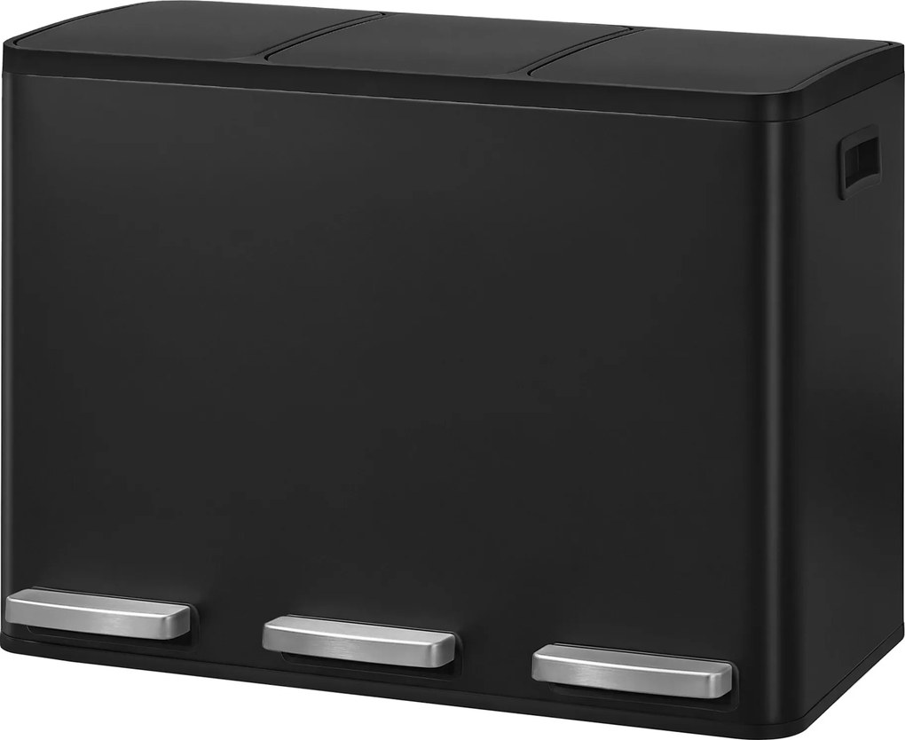 Caixote do lixo com 3 compartimentos, caixote do lixo de 3 x 15 L, 62 x 35,3 x 45,5 cm com pedal e tampa com fecho suave Preto