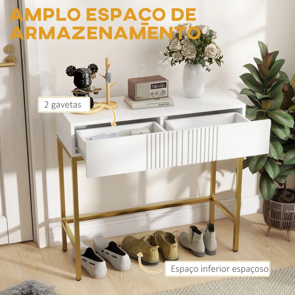 HOMCOM Mesa Consola Moderna Mesa de Entrada com 2 Gavetas e Pés de Aço