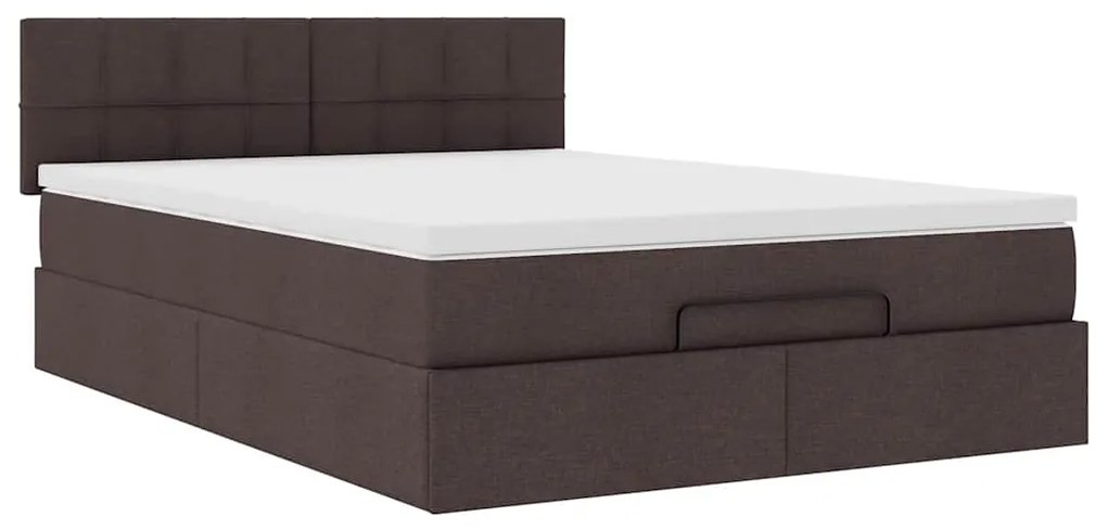 Estrutura cama otomana colchão 140x200cm tecido castanho escuro