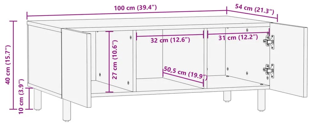 Mesa de centro 100x54x40 cm derivados de madeira preto