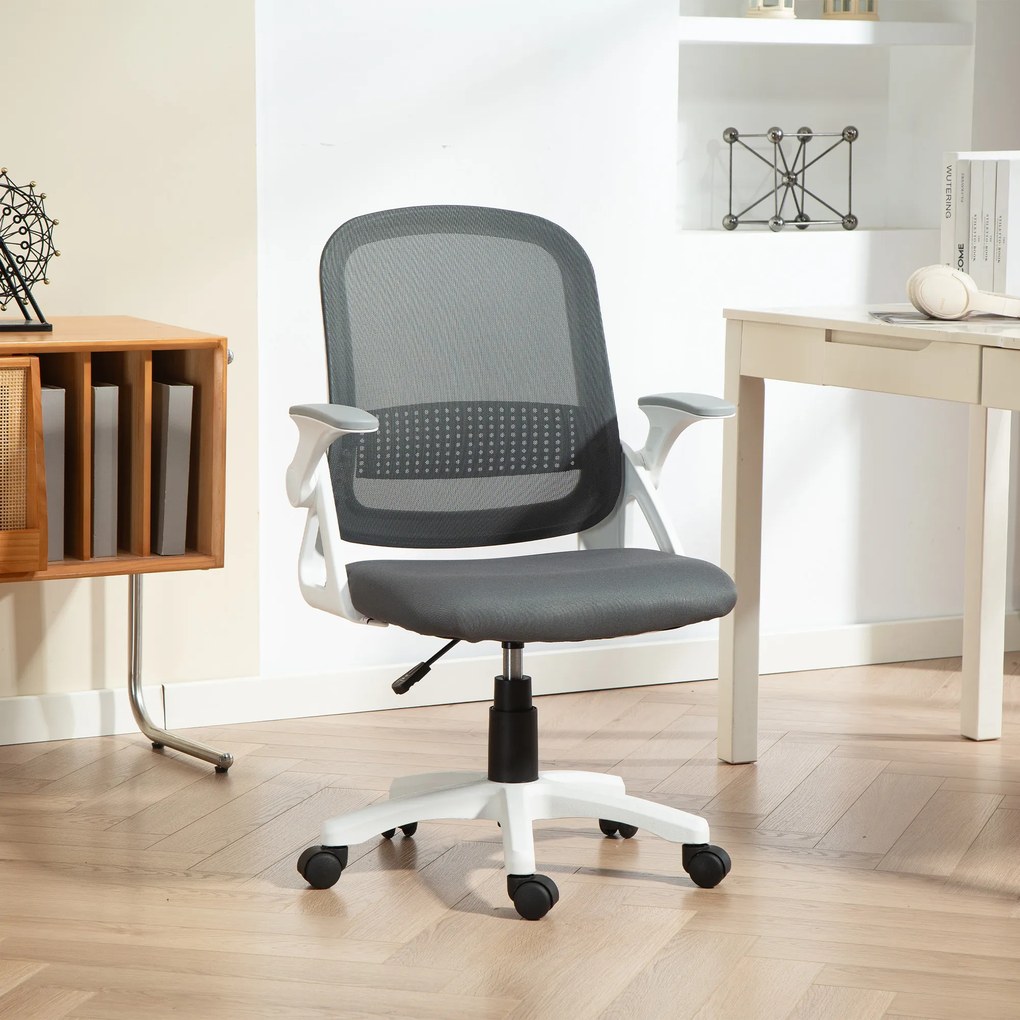 Cadeira de escritório ergonómica, em malha com braços rebatíveis, altura ajustável, cinzenta