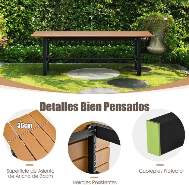 Banco de exterior para 2 pessoas com estrutura metálica de ripas Capacidade 300 kg para Pátio Jardim Varanda 120 x 36 x 40,5 cm Castanho