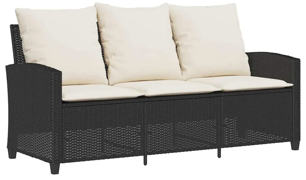 6 pcs conjunto sofás de jardim c/ almofadões vime PE preto