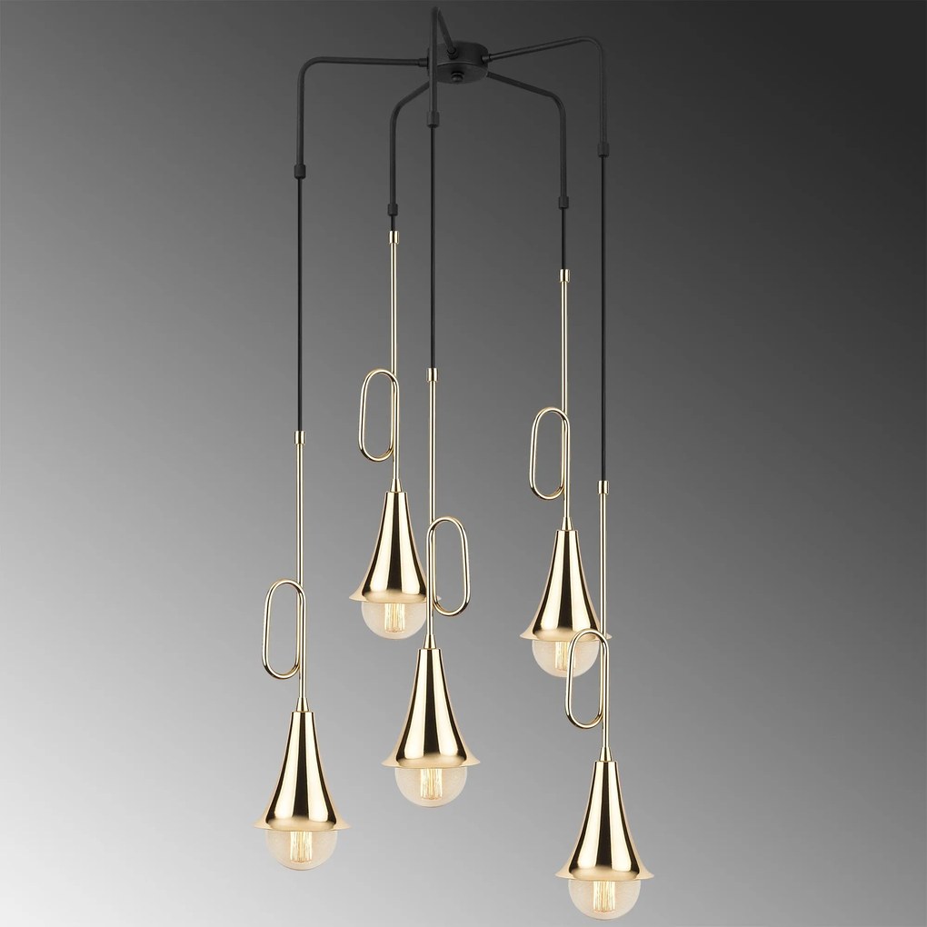 Chandelier Sarmal – Preto e Dourado – Diâmetro 55 cm, Altura 100 cm