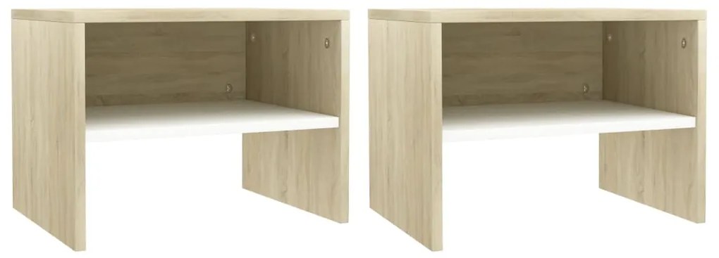 vidaXL Mesa de cabeceira 2 pcs 40x30x30cm contrap. branco/carv. sonoma