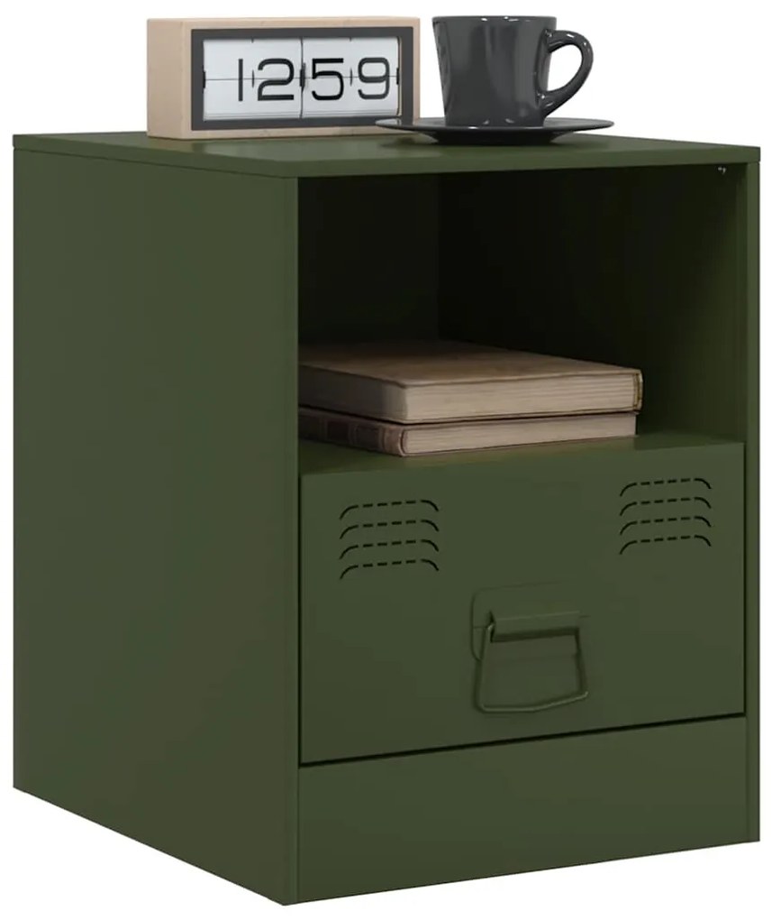 Mesas de cabeceira 2 pcs 34,5x39x44 cm aço verde azeitona