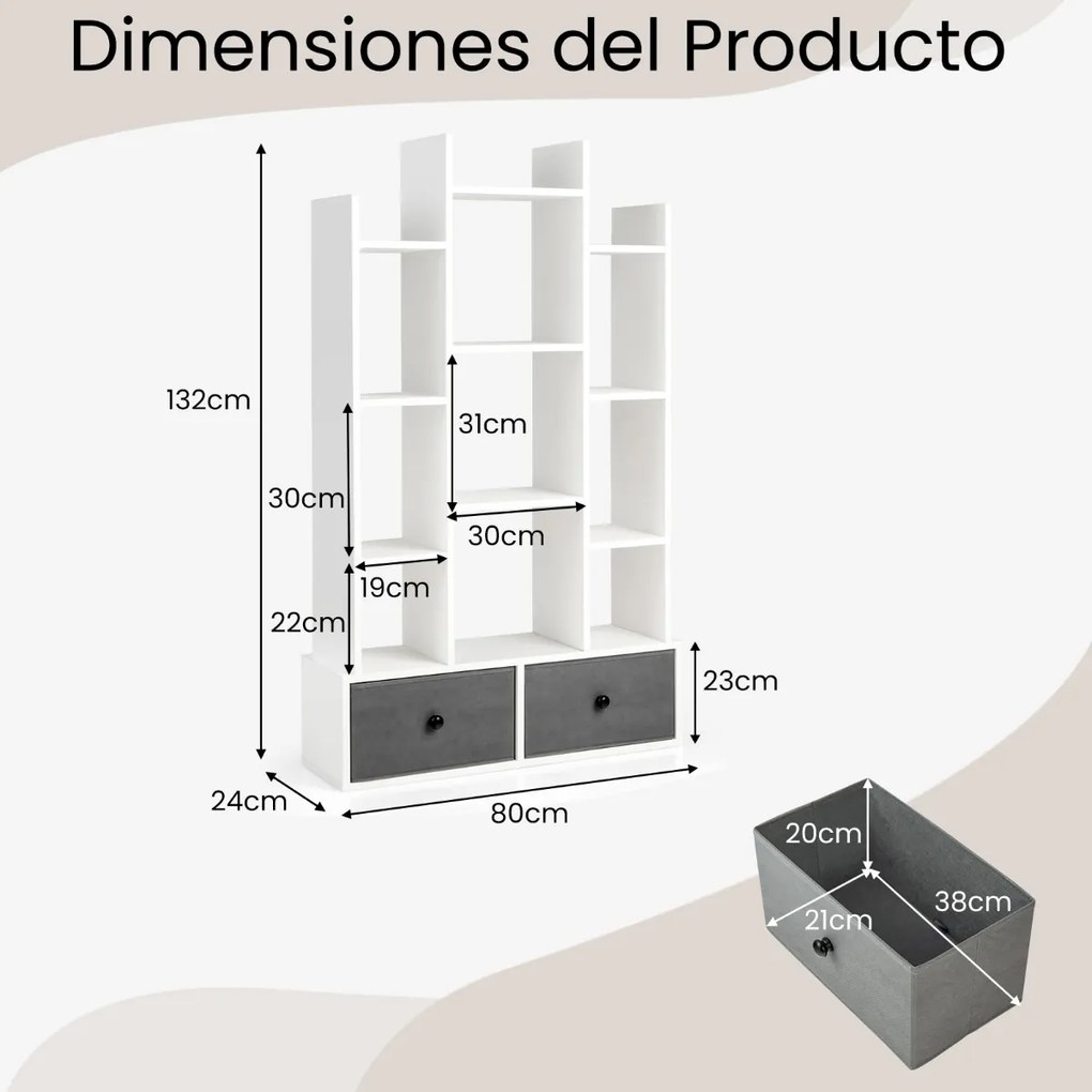 Estante de 12 níveis com gaveta com 12 compartimentos para escritório, sala de estar, quarto 80 x 24 x 132 cm Branca