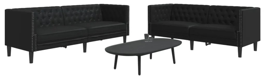 vidaXL 2 pcs conjunto de sofás chesterfield couro artificial preto