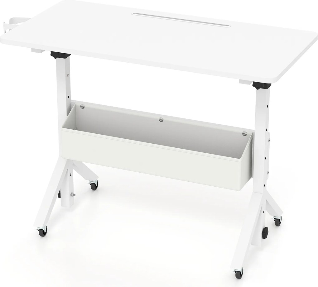 Secretária Móvel, 80 x 40 x 70-117 cm, Regulável em Altura, Branco