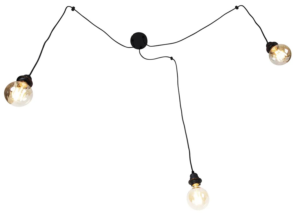 Candeeiro suspenso industrial preto 3 luzes - Cava Moderno