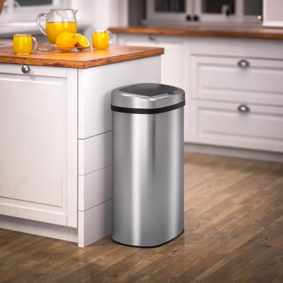 Caixote do lixo com sensor em aço inoxidável 50L prateado